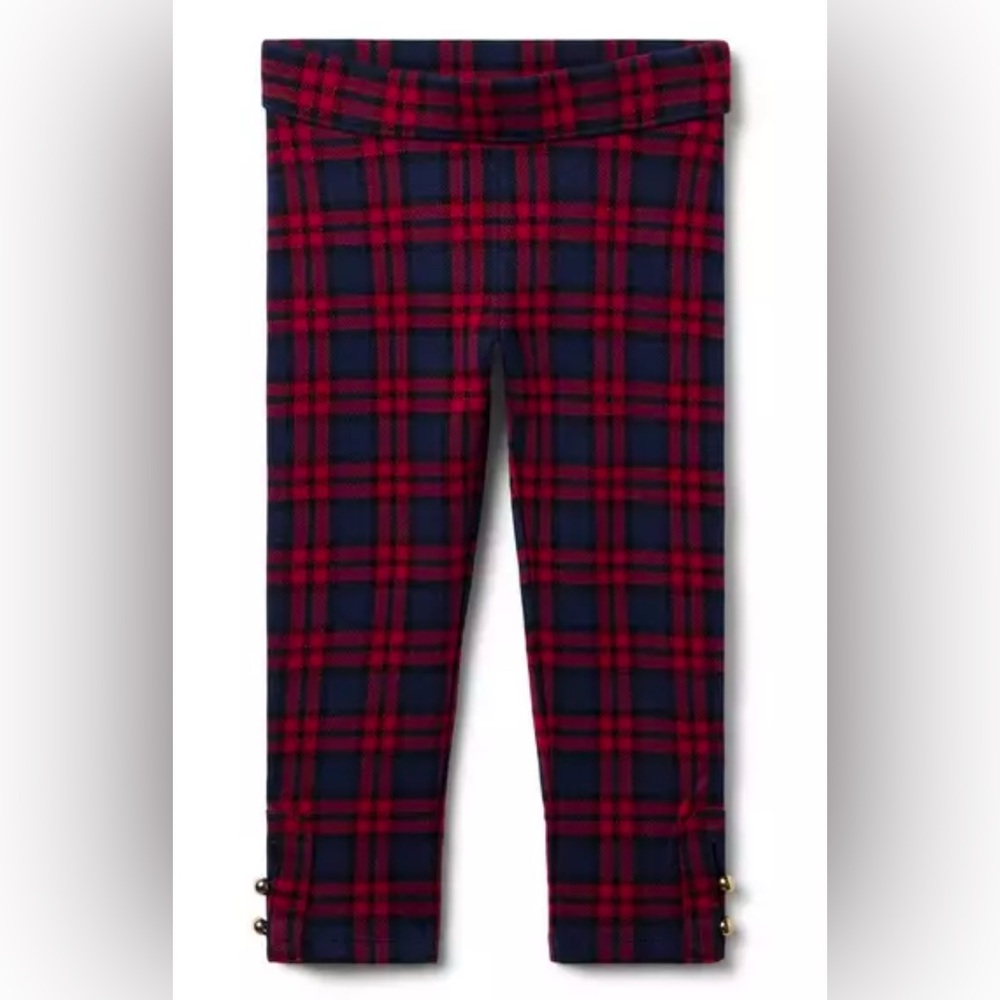 Janie and Jack - Tartan Button Cuff Ponte Pant - Dark Marine Tartan